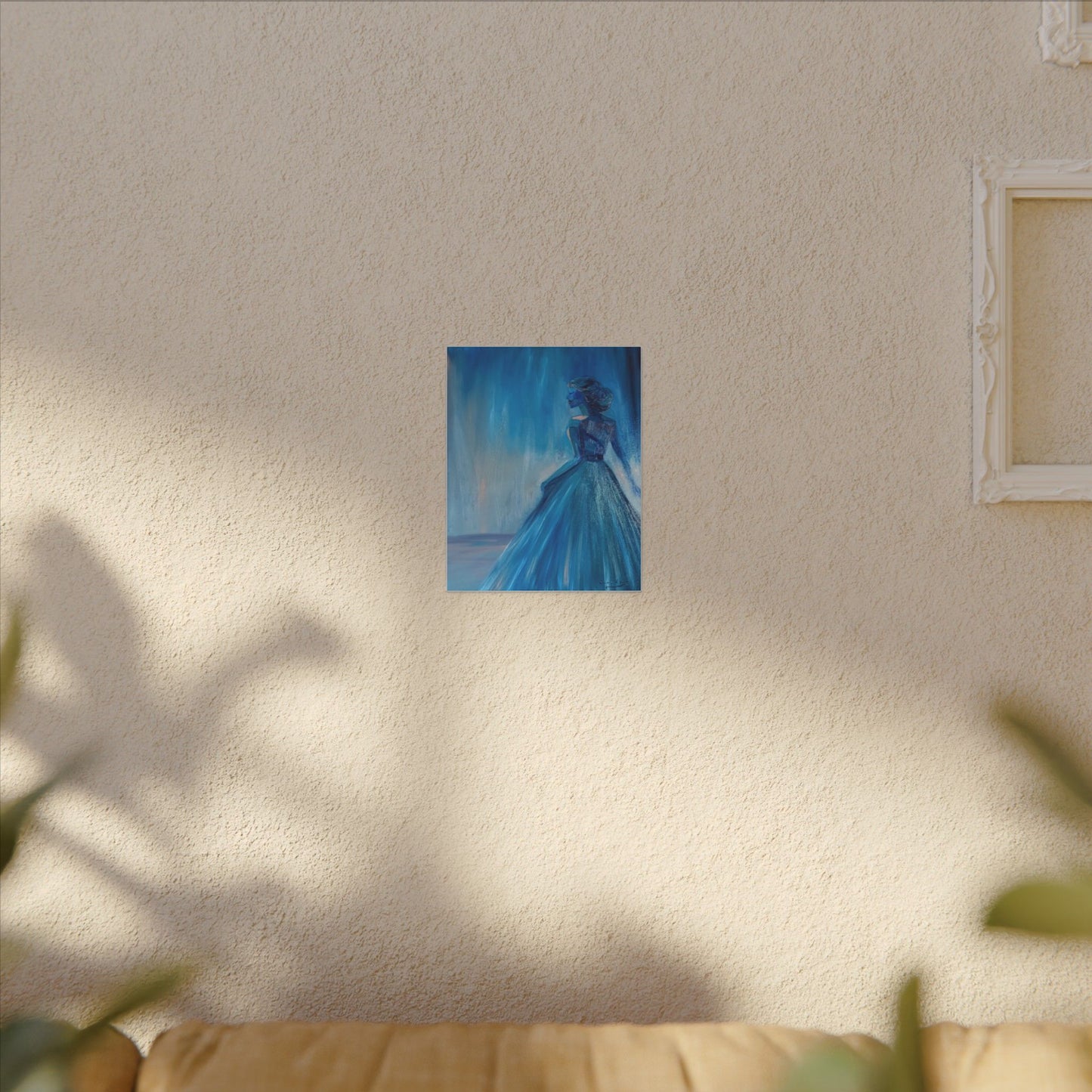 Lady Blue Behind the Waterfall on Canvas - Elegant Woman Silhouette Wall Art