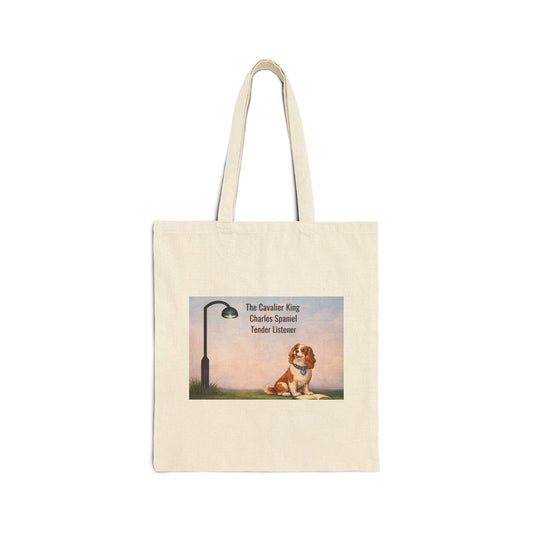 Canvas Tote Bag – Vintage Puppy 'The Cavalier King Charles Spaniel Tender Listener' Illustration