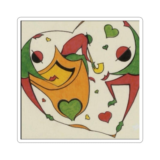 Heart Jester Kiss-Cut Sticker — Colorful Playful Heart & Joker Design