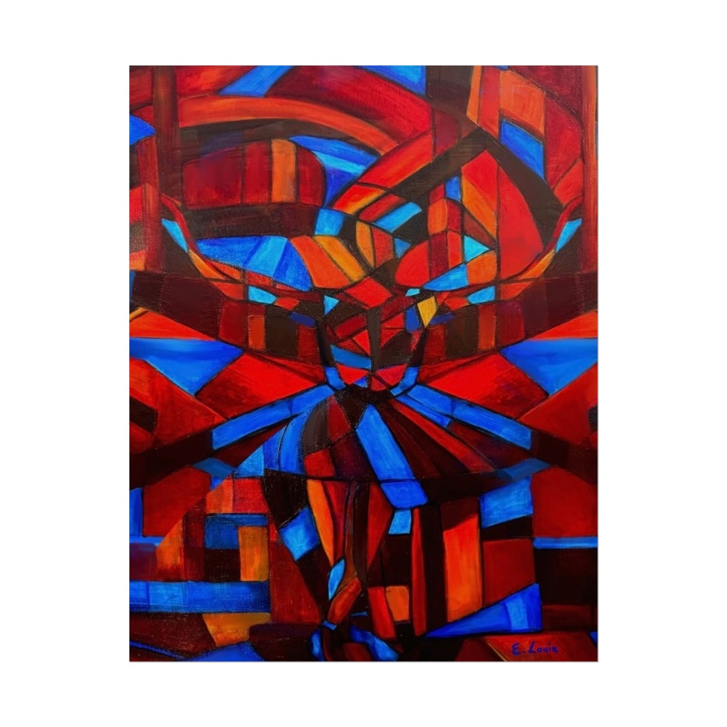 Abstract Ballerina Poster — Bold Red & Blue Geometric Wall Art (Rolled Poster)