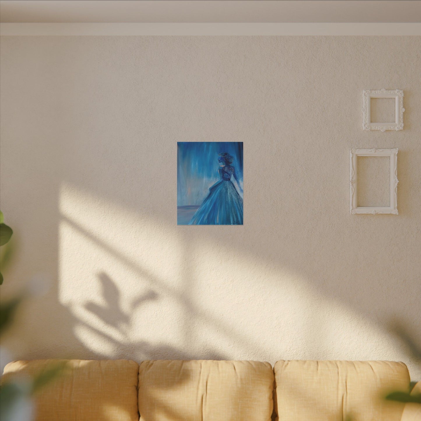 Lady Blue Behind the Waterfall on Canvas - Elegant Woman Silhouette Wall Art
