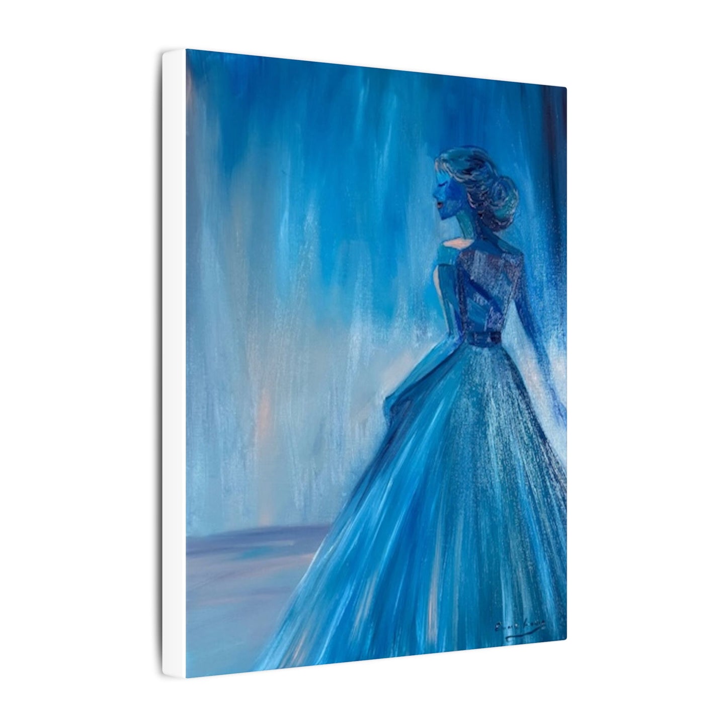 Lady Blue Behind the Waterfall on Canvas - Elegant Woman Silhouette Wall Art
