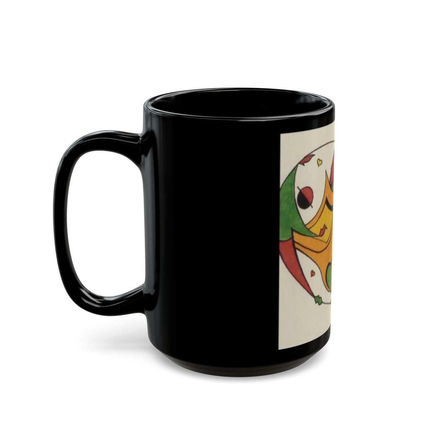 Jester Heart Black Mug — Playful Carnival Tea Coffee Cup (11oz/15oz)