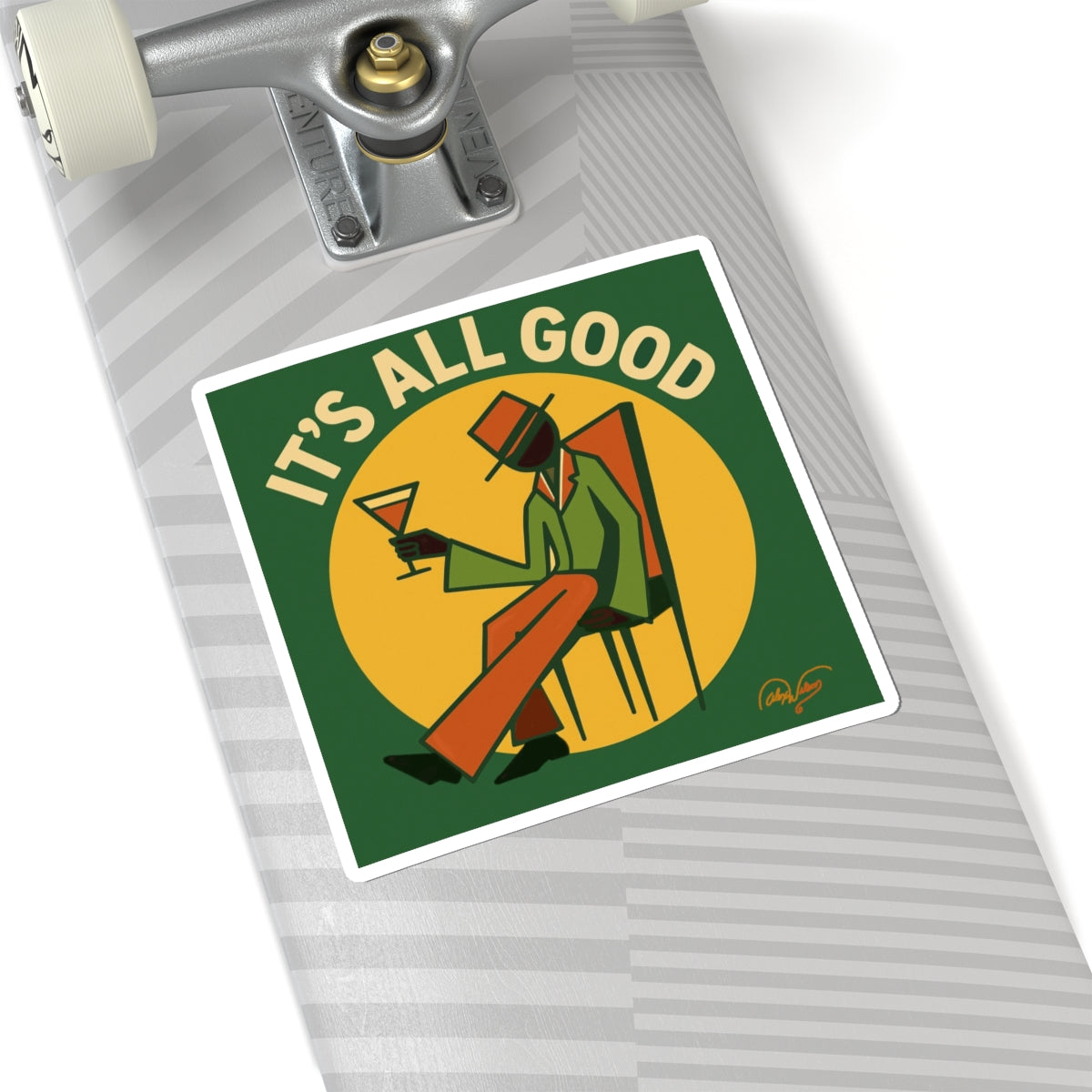 It's All Good Sticker — Retro Chill Man Drinking Cocktail Kiss-Cut Sticker