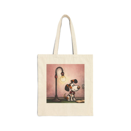 Canvas Tote — Beagle Puppy & Streetlamp Illustration Tote Bag