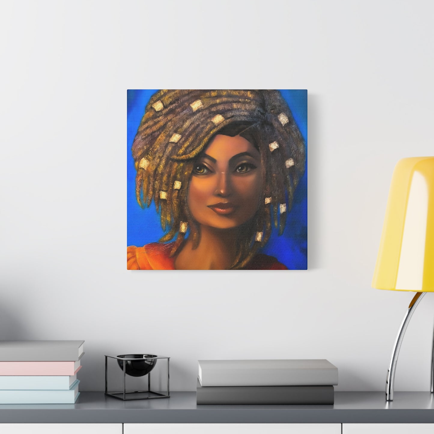African Woman Portrait Canvas - Vibrant Blue Matte Stretched Wall Art