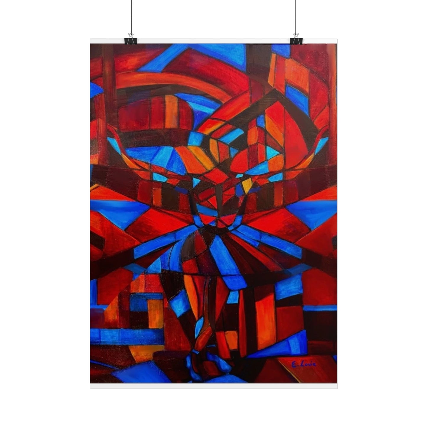 Abstract Ballerina Poster — Bold Red & Blue Geometric Wall Art (Rolled Poster)