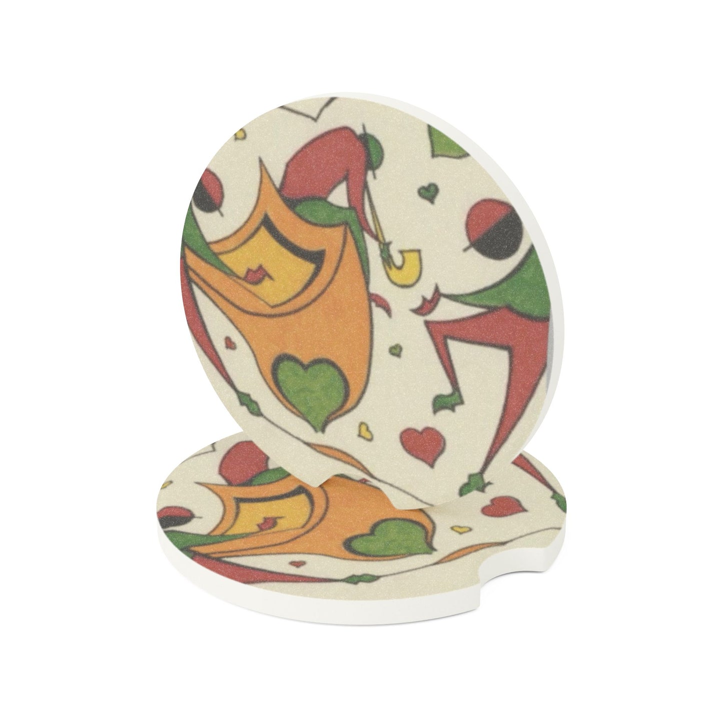 Soapstone Car Coaster — Heart & Crown Retro Playing Card Design