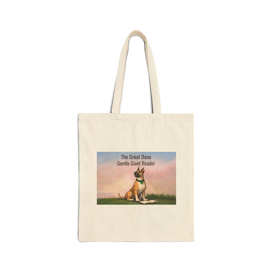 Great Dane Tote Bag — 'The Great Dane Gentle Giant Reader' Cotton Canvas Book Tote