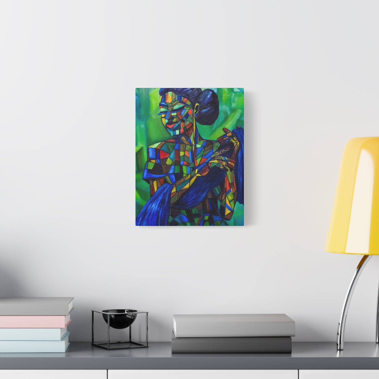 Colorful Mosaic Woman Matte Stretched Canvas Art