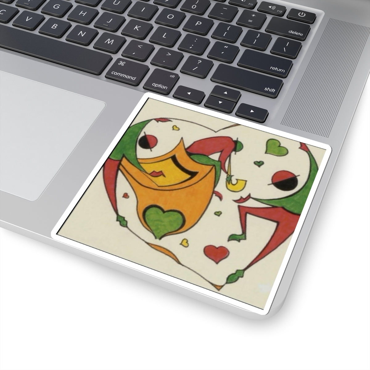 Heart Jester Kiss-Cut Sticker — Colorful Playful Heart & Joker Design