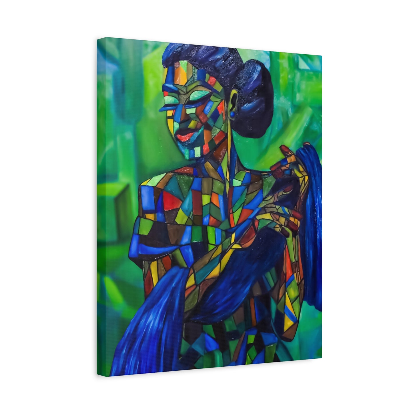 Colorful Mosaic Woman Matte Stretched Canvas Art