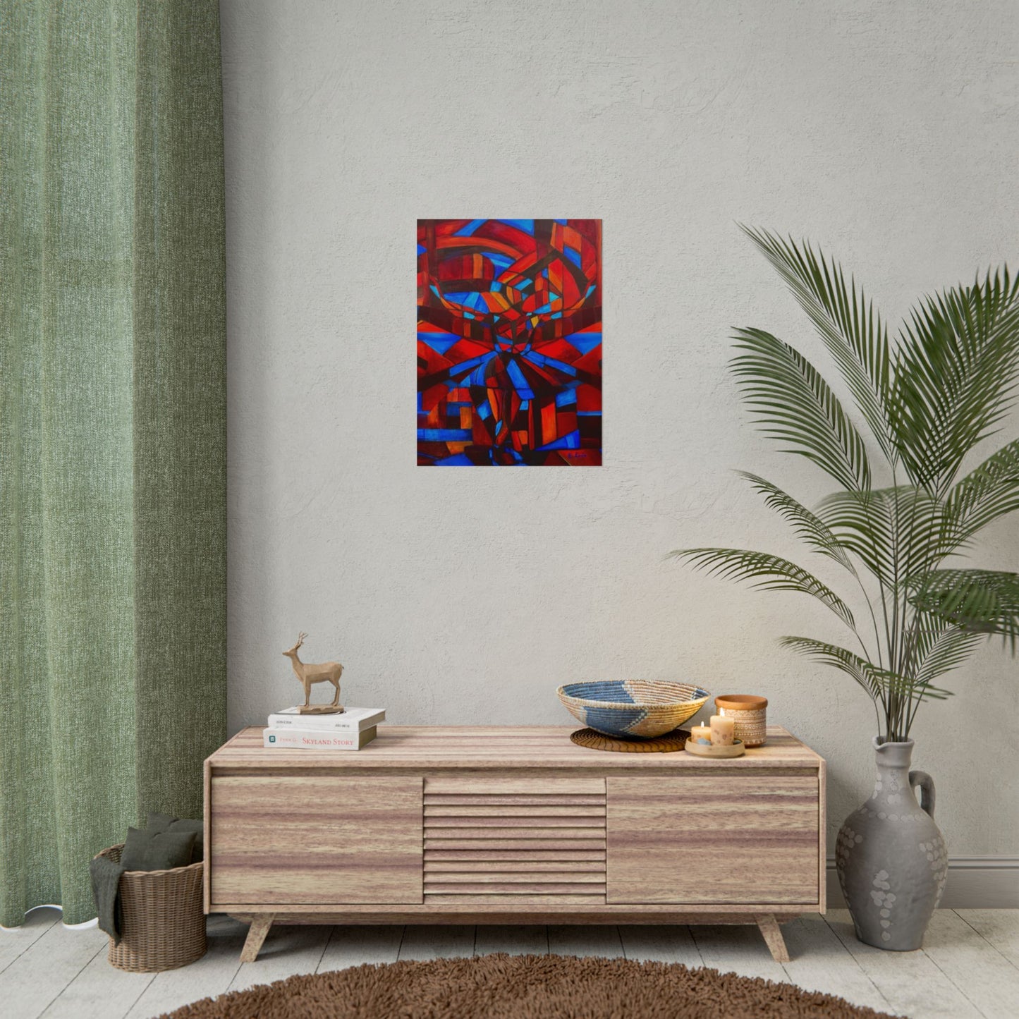 Abstract Ballerina Poster — Bold Red & Blue Geometric Wall Art (Rolled Poster)