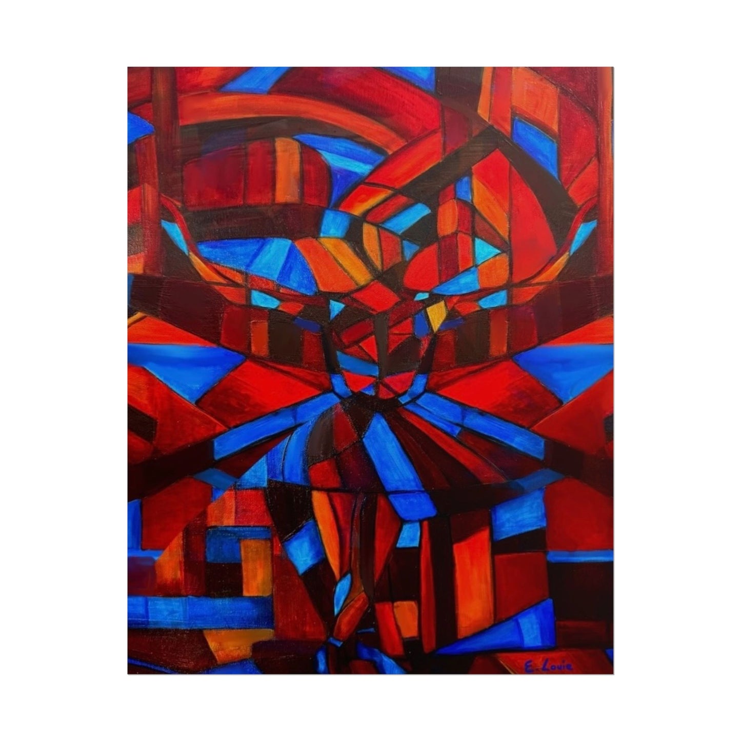 Abstract Ballerina Poster — Bold Red & Blue Geometric Wall Art (Rolled Poster)