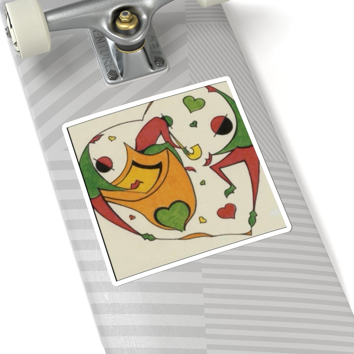 Heart Jester Kiss-Cut Sticker — Colorful Playful Heart & Joker Design