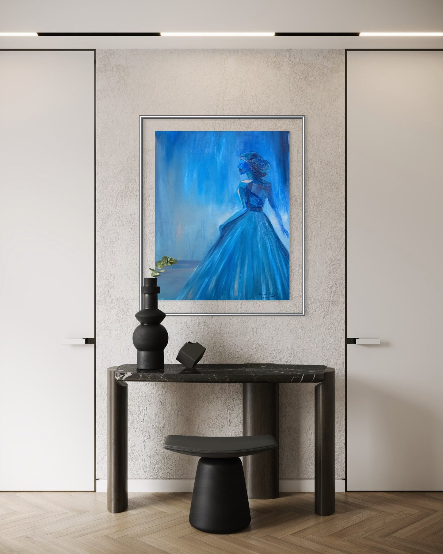 Lady Blue Behind the Waterfall
