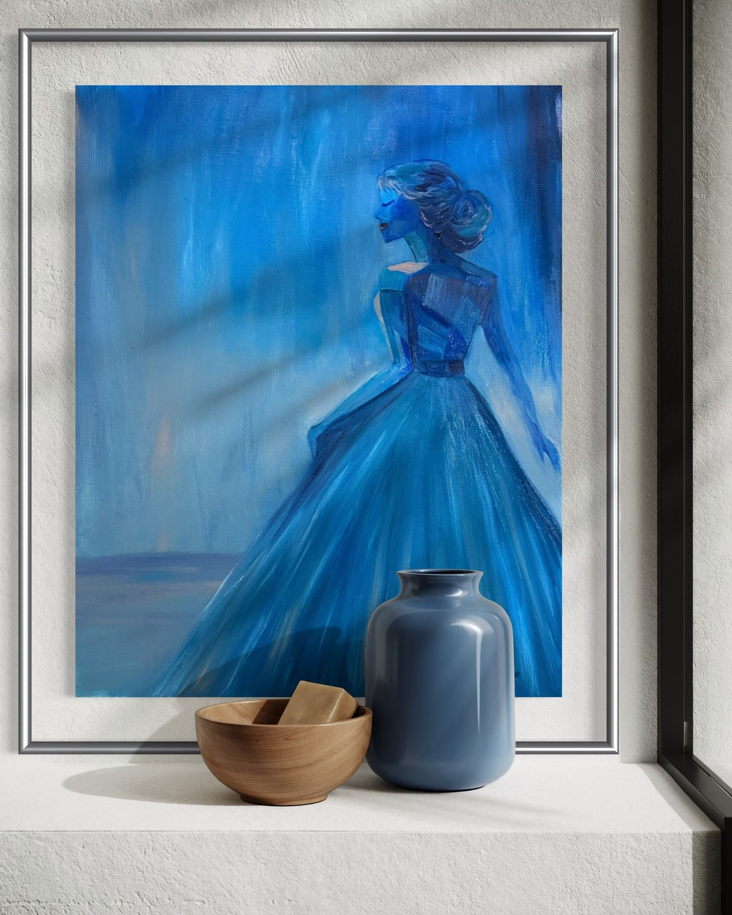 Lady Blue Behind the Waterfall