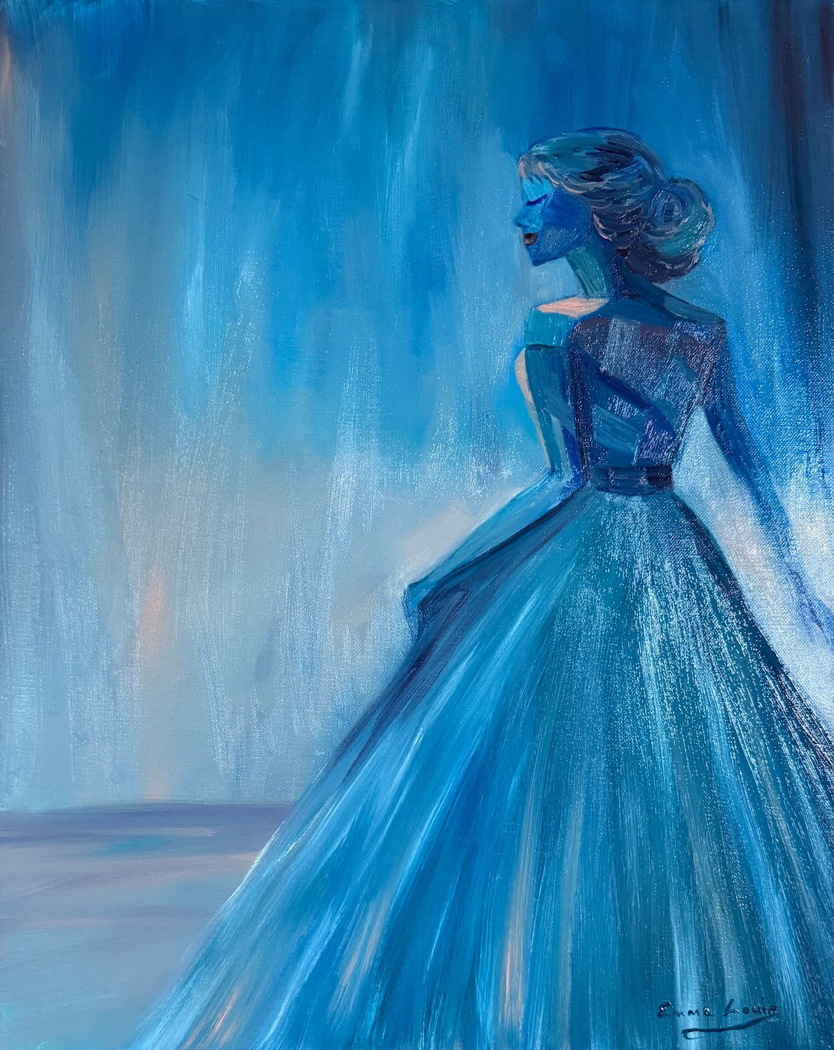 Lady Blue Behind the Waterfall