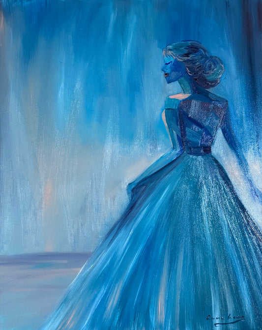 Lady Blue Behind the Waterfall